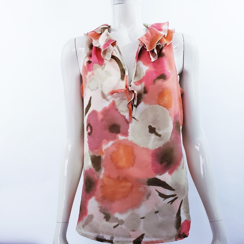 Loft | Sleeveless Ruffle Neckline Top Size Med - Picture 5 of 8